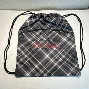 thirty-one Cinch Sack Bag Backpack Black Plaid "Back Buddy" RETIRED Gym School S